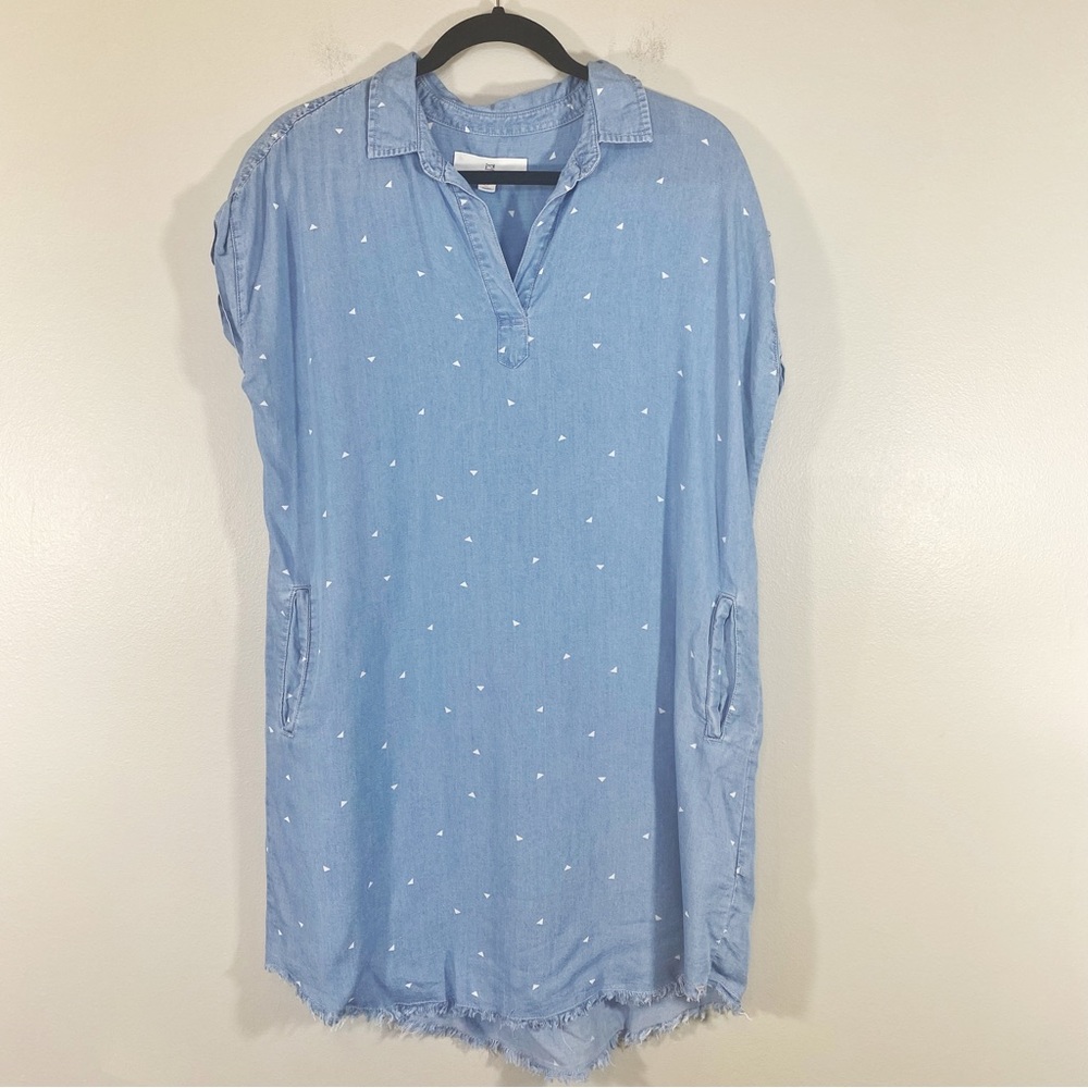 Thread & Supply | Chambray Fringe Hem Triangle Graphic Tunic Dress